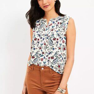 LOFT Paisley Print Mixed Media Shell - NWOT